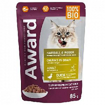 картинка для Корм 85г AWARD Hairball & Indoor утка в соусе д/вывед.шести у взр.кошек (7177004) на сайте сети магазинов Бонифаций