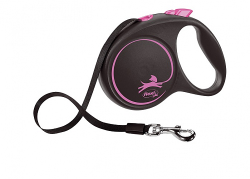 дополнительная картинка для Рулетка 5м Flexi Black Design L розовый с ремнем для собак 50кг на сайте сети магазинов Бонифаций