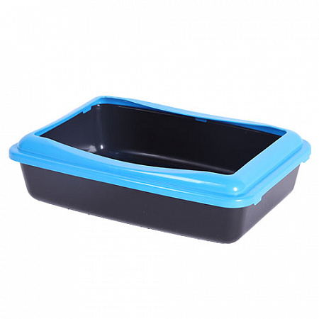 дополнительная картинка для Туалет 41х30х11см черный с синим бортиком для кошек  на сайте сети магазинов Бонифаций