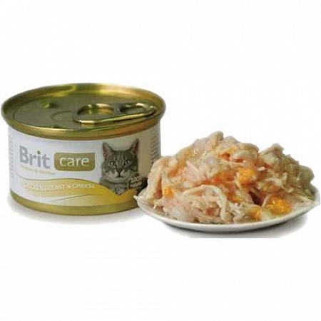 дополнительная картинка для Корм 80г Brit Care с куриной грудкой и сыром для кошек ж/б (100059) на сайте сети магазинов Бонифаций