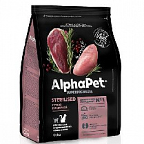 картинка для Корм 400г AlphaPet Superpremium с уткой и индейкой для стерилизованных кошек (111012) на сайте сети магазинов Бонифаций