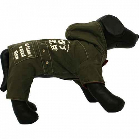 дополнительная картинка для Комбинезон с капюшоном "Хочу пойти гулять" зеленый 23 см для собак на сайте сети магазинов Бонифаций