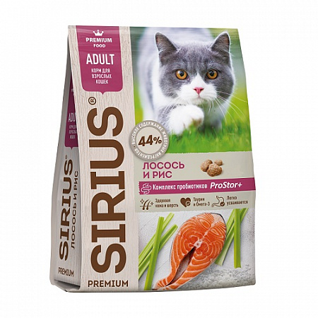 дополнительная картинка для Корм 1,5кг SIRIUS Лосось с рисом для кошек на сайте сети магазинов Бонифаций