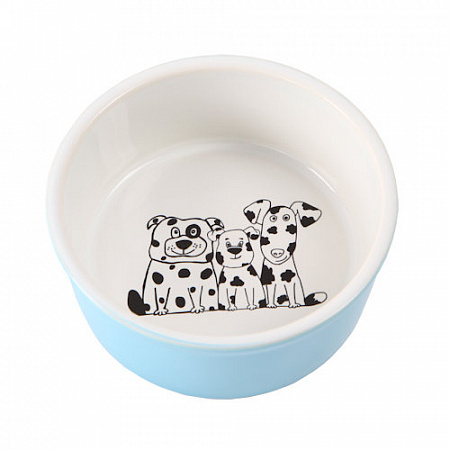 дополнительная картинка для Миска 14см 450мл JOY "Собаки Кляксы" керамическая голубая для собак  на сайте сети магазинов Бонифаций