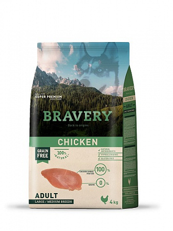 дополнительная картинка для Корм 4кг BRAVERY курица для собак крупных и средних пород на сайте сети магазинов Бонифаций