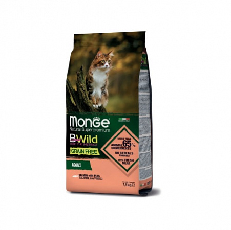 дополнительная картинка для Корм 1,5кг Monge BWild GRAIN FREE беззерновой с лососем для взрослых кошек на сайте сети магазинов Бонифаций