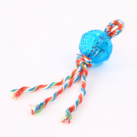 дополнительная картинка для Мяч синий на веревке 15,2х6,2см Шурум-Бурум резиновая игрушка для собак на сайте сети магазинов Бонифаций