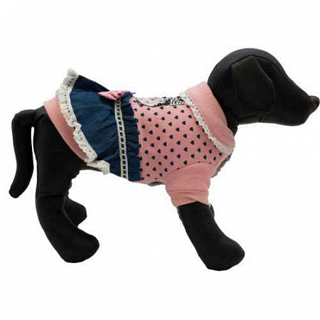 дополнительная картинка для Платье в горошек с синей юбкой, розовое XS для собак на сайте сети магазинов Бонифаций