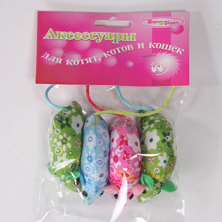дополнительная картинка для Мышь с цветами 5см Шурум-Бурум текстильная игрушка для кошек (уп.4шт) на сайте сети магазинов Бонифаций