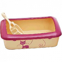 картинка для Туалет 40,6x28,5x14см пластиковый с розовым бортиком для кошек на сайте сети магазинов Бонифаций