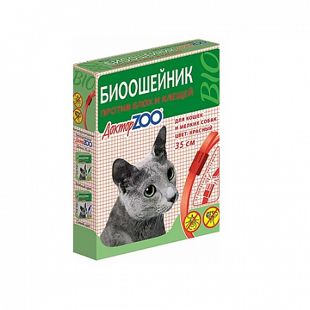 дополнительная картинка для Ошейник БИО 35см Доктор ZOO от блох, клещей КРАСНЫЙ для кошек и мелких собак на сайте сети магазинов Бонифаций