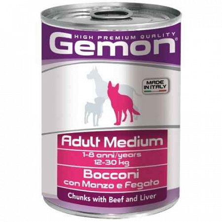 дополнительная картинка для Корм 415г GEMON кус.говядины с печенью д/собак средних пород (70387859) на сайте сети магазинов Бонифаций