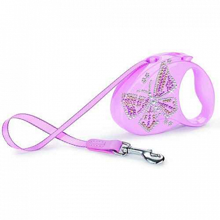 дополнительная картинка для Рулетка Glam small "Бабочка" 3м*12кг, розовая для собак на сайте сети магазинов Бонифаций